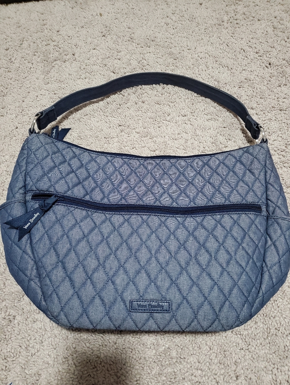 Vera Bradley Blue Shoulder Handbag With Floral Lining